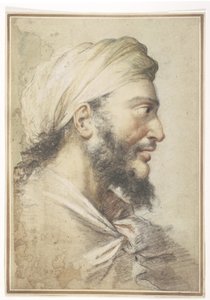 Hlava vousatého muže z profilu vpravo v turbanu od Salvator Rosa
