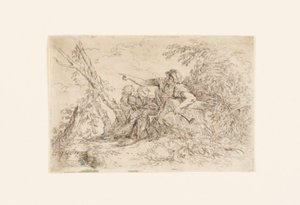 Pastýř a dvě děti v krajině od Salvator Rosa