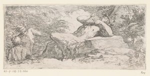 Satyr s pánvovou flétnou Tritons and River Gods (název série) od Salvator Rosa