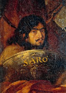 Autoportrét malíře, detail z bitvy mezi křesťany a Turky, Salvator Rosa (1613-1673), olej na plátně, 234x350 cm od Salvator Rosa