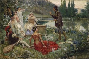 Dekameron par Salvatore Postiglione (1861-1906). Olej na plátně, rozměr: 100x151