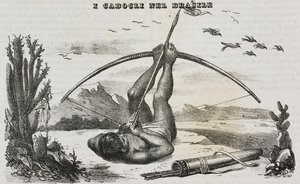 Caboclo muž s luky a šípy, Brazílie, litografie Salvatore Puglia z Poliorama Pittoresco, n 41, 18. května od Salvatore Puglia