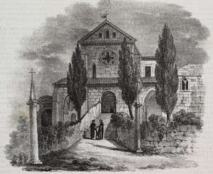 Opatství Casamari, Veroli, Lazio, Itálie, litografie Salvatore Puglia z Poliorama Pittoresco, n 47, 1. července od Salvatore Puglia