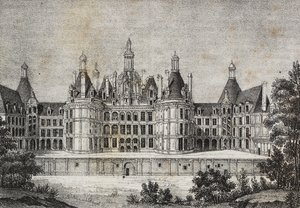 Zámek Chambord, Francie, litografie Salvatore Puglia z Poliorama Pittoresco, n 39, 6. května od Salvatore Puglia