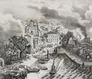 Pointe--Pitren tuhoutuminen maanjäristyksen aikana 8. helmikuuta od Salvatore Puglia