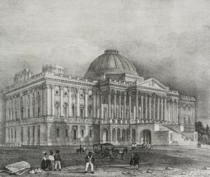 Fasáda budovy Capitolu ve Washingtonu, USA, litografie Salvatore Puglia z Poliorama Pittoresco, n 42, 28. května od Salvatore Puglia