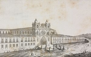 Fasáda kláštera Alcobaca, Portugalsko, litografie Salvatore Puglia z Poliorama Pittoresco, n 50, 19. července od Salvatore Puglia
