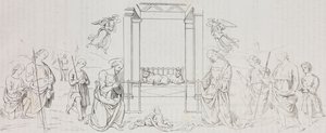 Fontignano Narození Páně, Klanění pastýřů, litografie Salvatore Puglia podle malby Pietra Perugina (kolem 1450-1523) z Poliorama Pittoresco, n 42, 24. května od Salvatore Puglia