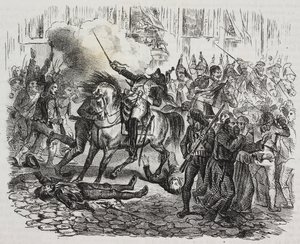 Povstání v Madridu, litografie Salvatore Puglia z Dějiny Napoleona od Cesare Malpicy (1804-1848) z Poliorama Pittoresco, n 47, 1. července od Salvatore Puglia
