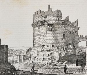 Mauzoleum Cecilie Metella na Via Appia, Řím, Lazio, Itálie, litografie Salvatore Puglia z Poliorama Pittoresco, n 20, 21. prosince od Salvatore Puglia