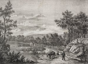 Minerální prameny v lese Acerra, Kampánie, Itálie, litografie Salvatore Puglia z Poliorama Pittoresco, n 5, 7. září od Salvatore Puglia
