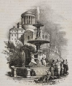 Fontána Prado, Madrid, Španělsko, litografie Salvatore Puglia z Poliorama Pittoresco, n 39, 4. května od Salvatore Puglia