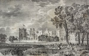 Raby Castle, Durham, Englanti, Iso-Britannia, Salvatore Puglian litografia Poliorama Pittorescosta, n:o 42, 27. toukokuuta od Salvatore Puglia