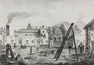 Reale Opificio mechanik (Royal Mechanical Factory) v Pietrarsa, Kampánie, Itálie, litografie Gaetano Riccio z Poliorama Pittoresco, n 39, 7. května od Salvatore Puglia