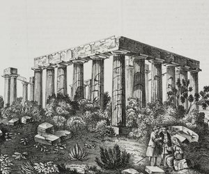 Apollon temppeli Panellenius-vuorella, Kreikka, Salvatore Puglian litografia Poliorama Pittorescosta, n:o 40, 14. toukokuuta od Salvatore Puglia