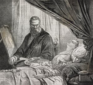 Tintoretto maluje svou mrtvou dceru, litografie od Salvatore Puglia z Poliorama Pittoresco, n 27, 10. února od Salvatore Puglia