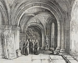 Podzemní kostel basilejské katedrály, Švýcarsko, litografie Salvatore Puglia z Poliorama Pittoresco, n 50, 22. července od Salvatore Puglia