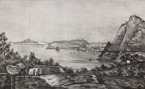 Pohled na Posillipo z terasy monsignora Di Pietra, Kampánie, Itálie, litografie Salvatore Puglia z Poliorama Pittoresco, n 32, 16. března od Salvatore Puglia