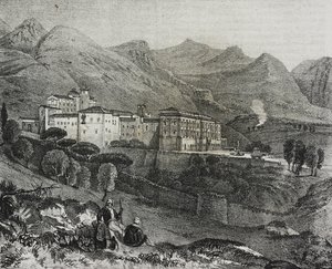 Pohled na klášter San Martino delle Scale poblíž Palerma, Sicílie, Itálie, litografie od Salvatore Puglia z Poliorama Pittoresco, n 47, 2. července od Salvatore Puglia