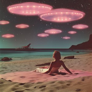 Růžový plážový sen s UFO od Samantha Hearn