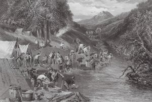 Austrálie: Alluvial Gold Washing (rytina)