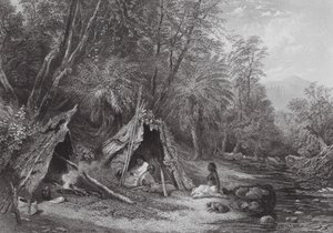 Austrálie: Native Encampment (rytina) od Samuel (after) Prout