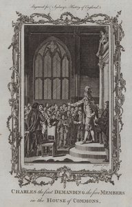Charles první Vyžadující pět poslanců v Dolní sněmovně (rytina) od Samuel (after) Wale