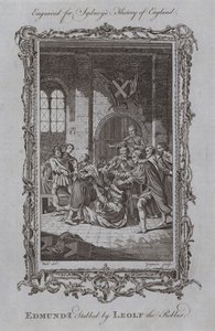 Edmund I. Pobodal Leolfem lupičem (rytina) od Samuel (after) Wale