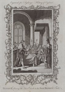 Jindřich II. podává první jídlo na stůl svého syna Henryho (rytina) od Samuel (after) Wale