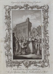 Paulinus křtí Edwina, prvního křesťanského krále Northumberlandu, v Yorku (rytina) od Samuel (after) Wale