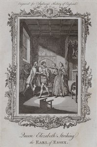 Queen Elizabeth Striking the Earl of Essex (rytina) od Samuel (after) Wale
