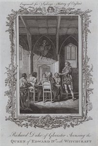 Richard vévoda z Gloucesteru Obviňuje královnu Edwarda IV z čarodějnictví (rytina) od Samuel (after) Wale