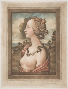 Simonetta Vespucci, cca 1900 (barevná mezzotinta na krémově tkaném papíře)