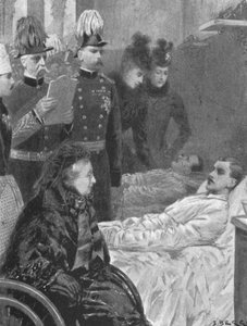 Královna Viktorie...na návštěvě u vojáků zraněných při taženích na indické hranice...1898, 1901. od Samuel Begg