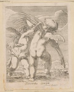 Dva putti se hádají o palmovou ratolest Discordia Concors (název na objektu) Různé designy (název série) Opera Varia Historica, Poetica & Iconologica (název série)