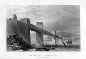 Britannia Tubular Bridge přes Menai Straits, Wales, 1886