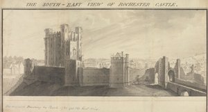 Jihovýchodní pohled na hrad Rochester od Samuel Buck