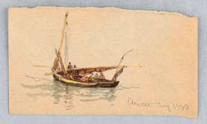 Lodě v Étretat od Samuel Colman