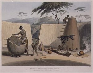 Booshuana Women Manufacturing Earthen Ware, deska 23 z „African Scenery and Animals“, vyryto umělcem od Samuel Daniell