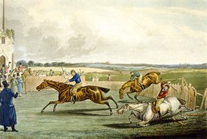 Forth Mile, ze Steeplechasing, vyryl Charles Hunt (1829-1900) (barevně lito) od Samuel Henry (after) Alken