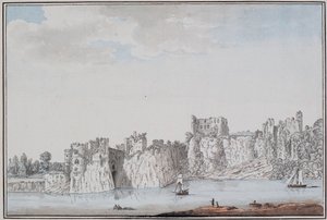 Hrad Chepstow (tuš a akvarel na papíře)
