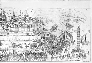Obléhání Boulogne králem Jindřichem VIII. (1491-1547) v roce 1544, vyryl James Basire, 1788 (viz také 106602)
