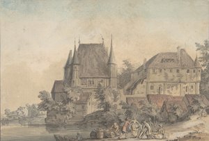 Pohled na vesnici podél řeky, 1766.