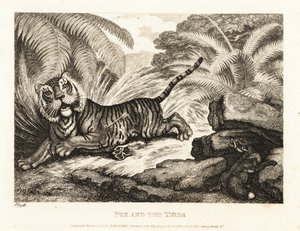 Liška sleduje zraněného tygra. 1811 (lept) od Samuel Howitt