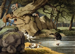 North America Bear Hunt, vyryl Matthew Dubourg, vydal Edward Orme, 1813 od Samuel Howitt