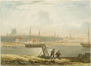 Pohled přes plovoucí přístav, cca 1825 (tužka a akvarel na papíře) od Samuel Jackson