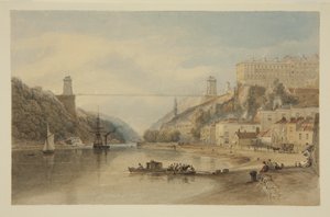 Pohled na Avon v Hotwells: The Proposed Suspension Bridge, c.1836 (tužka a akvarel na papíře) od Samuel Jackson