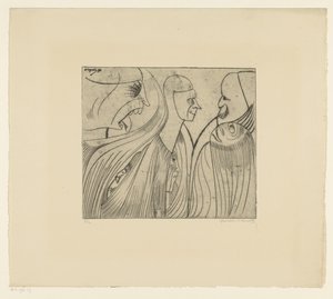 Skupina postav a obličej s vyplazeným jazykem od Samuel Jessurun de Mesquita (signed by artist)