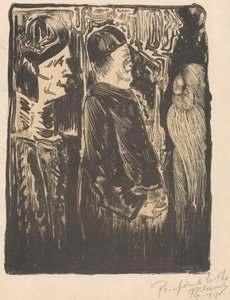 Fantasy: vlevo dvě postavy s klobouky vpravo, vpravo poškrábaný vzhled s peřím od Samuel Jessurun de Mesquita