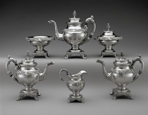 Čajový a kávový servis, c. 1824-1829 (stříbro) od Samuel Kirk